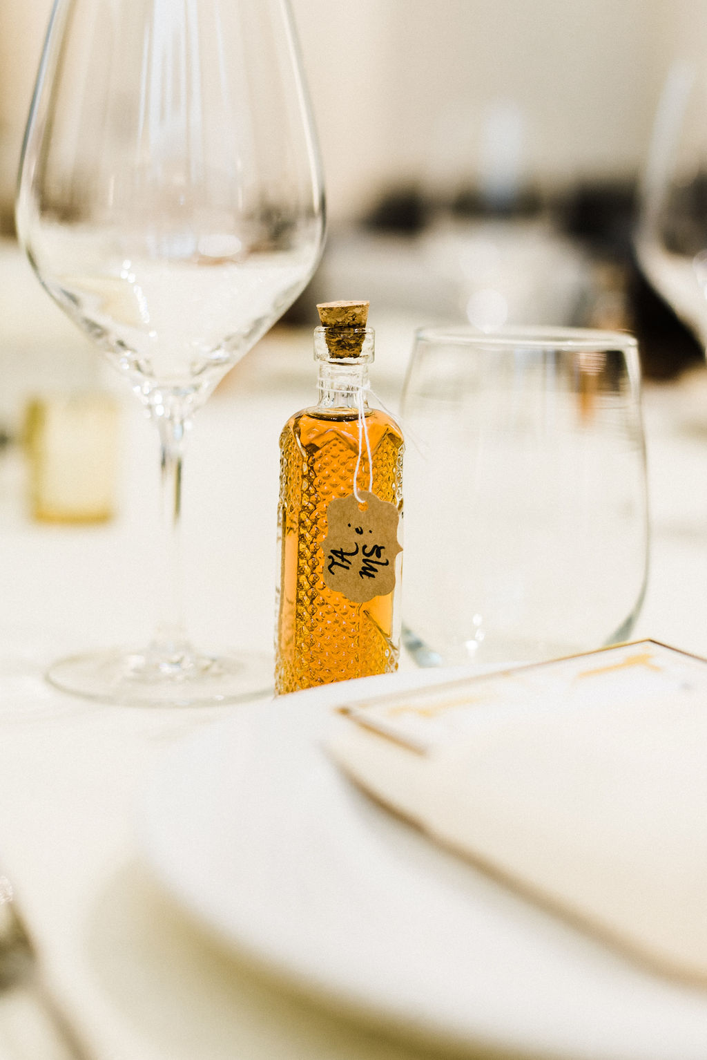 Table favors of liquor at a Great Gatsby Themed wedding in Hartford, CT - Pearl Weddings & Events