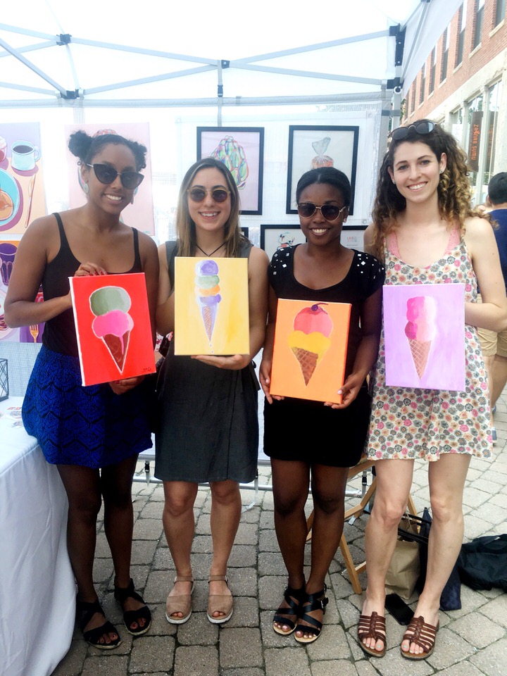 four friends with their ice cream paintings.JPG