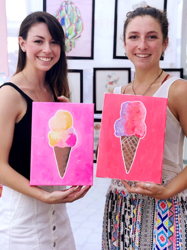 two girls with pink pink ice cream paintings.JPG