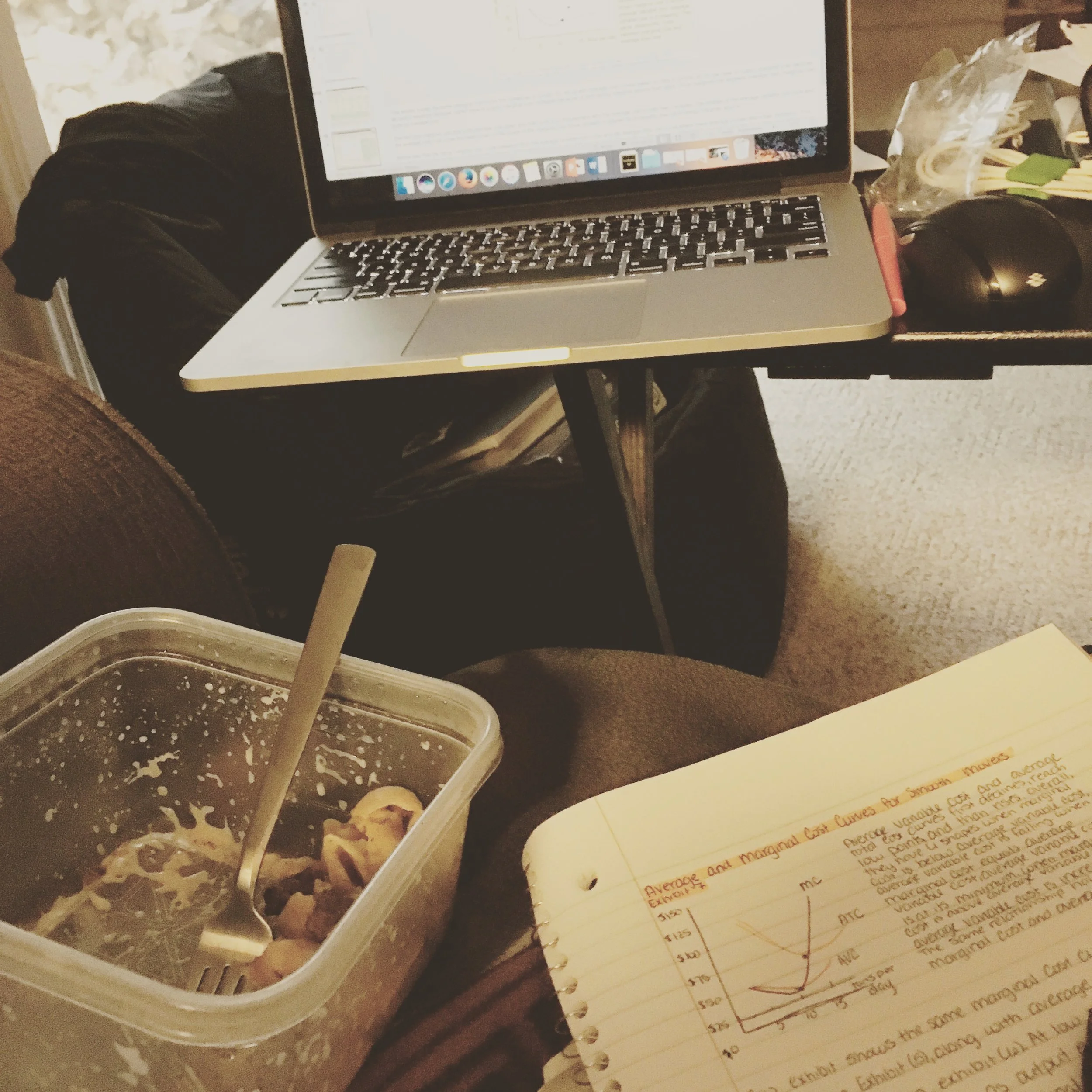1818 || Well, this is a familiar sight. Working on mu economics notes while eating dinner. I can't wait for this semester to be over!