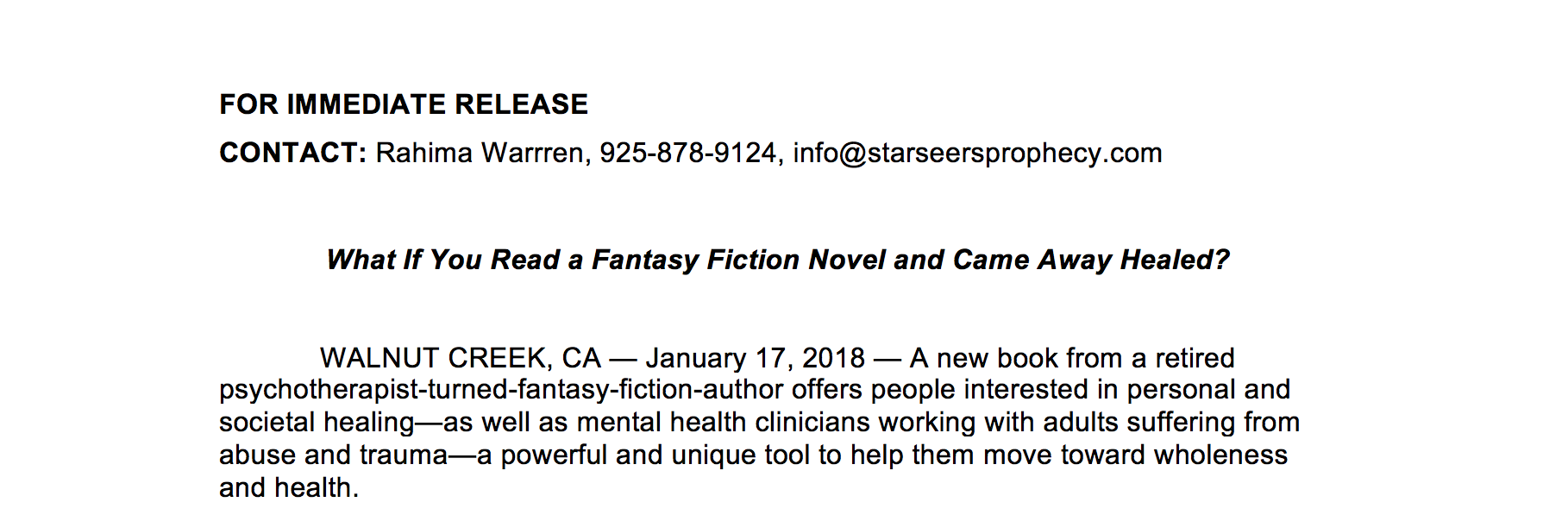 BOOK ANNOUNCEMENT RELEASE