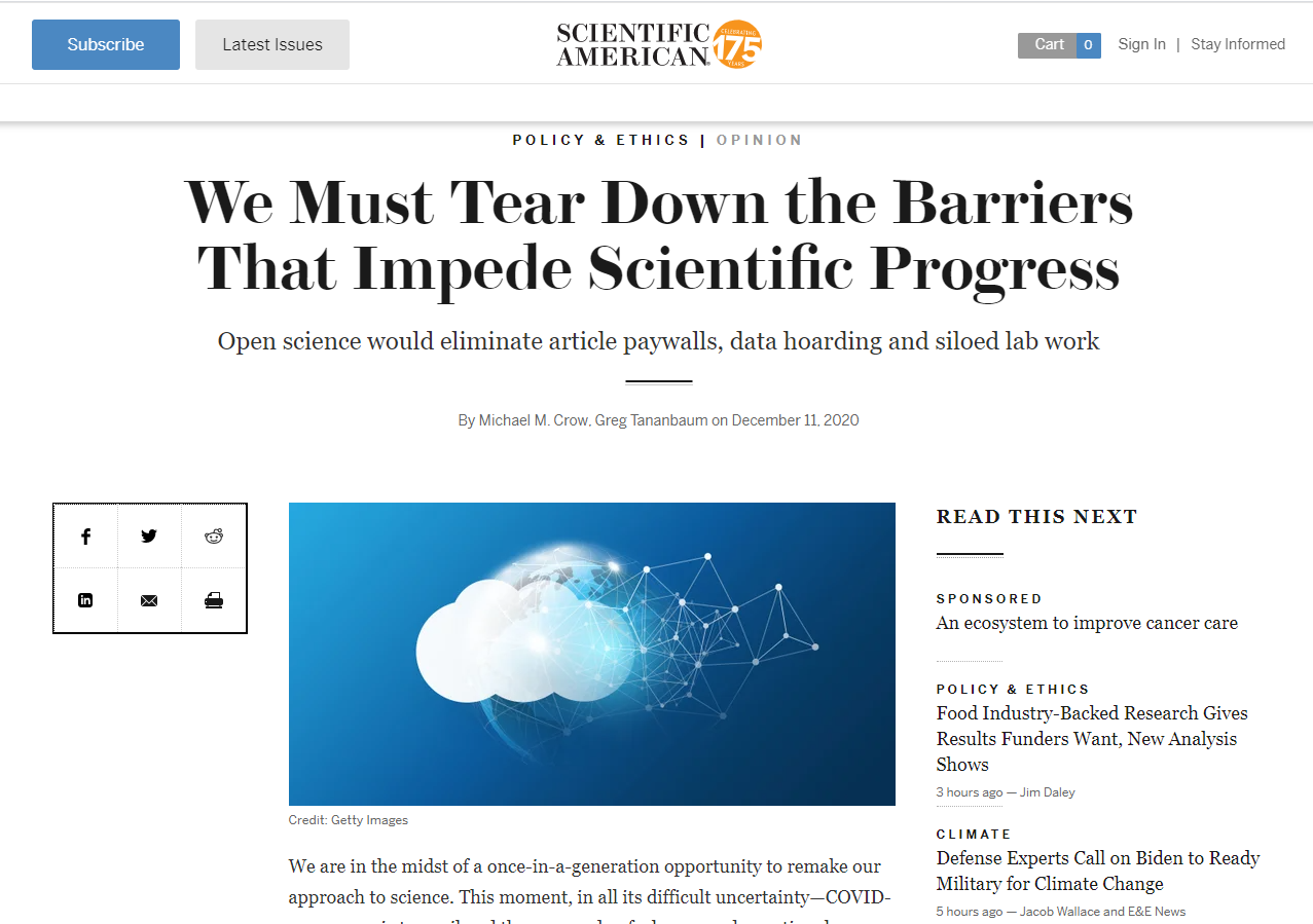 ORFG &amp; Arizona State Leaders Make the Case for Open in Scientific American Op-Ed