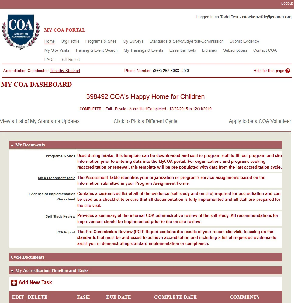 The original MyCOA portal launched in 2012