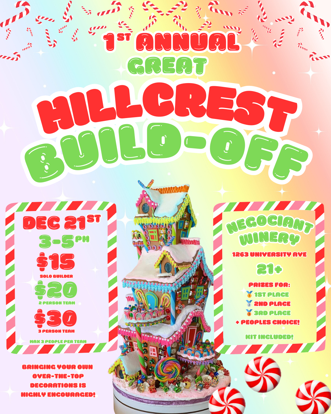 Negociant Winery: Great Hillcrest Build Off! Gingerbread Building Competition