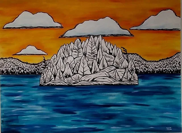 First canvas of 2019 finished. The top area of the entrance can be seen from my living room and was in need of a companion piece to the bottom painting. The bottom is 4' sq and the top canvas is 3x4. #illustration #painting #acrylicpainting #canvas #inspiredbynature #achingforlaking #northernlakes #muskokas #kawarthas #ontario #nature