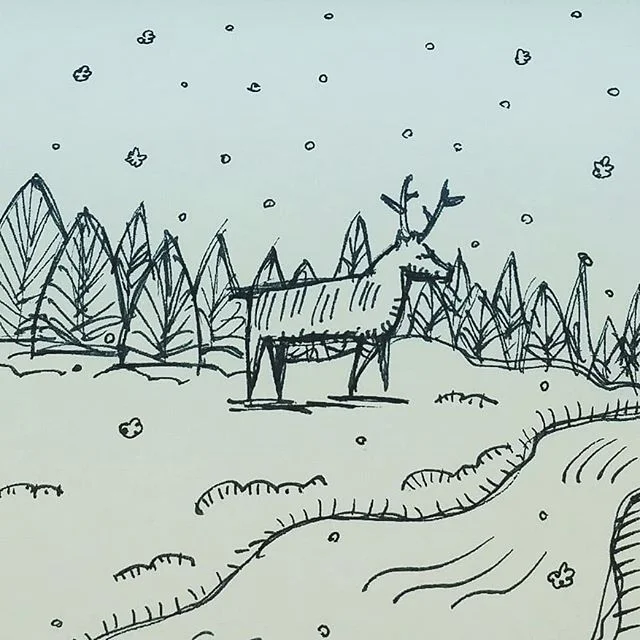 An old doodle because lately i haven't shared. 🌲💚🌲 #doodle #nature #illustrator #snow #illustration #deer #inspiredbynature #hiking #north #ontario #canada #doodlesofinstagram #notebook #drawing #sketchbook