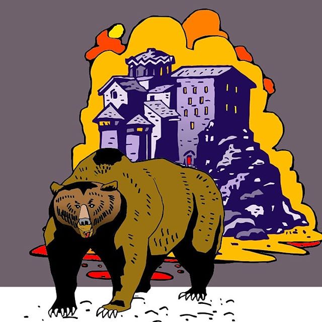 Something a little different for me but I'm a huge fan of Jack Kirby and Mike Mignola. I tried my hand at a Mignola castle and drew in my own background and bear. I'm pretty pleased with how it turned out. Thanks Mike. 🙏 #mikemignola #jackkirby #bear #illustration #inspiredbycomicbooks #graphic #comicbookart