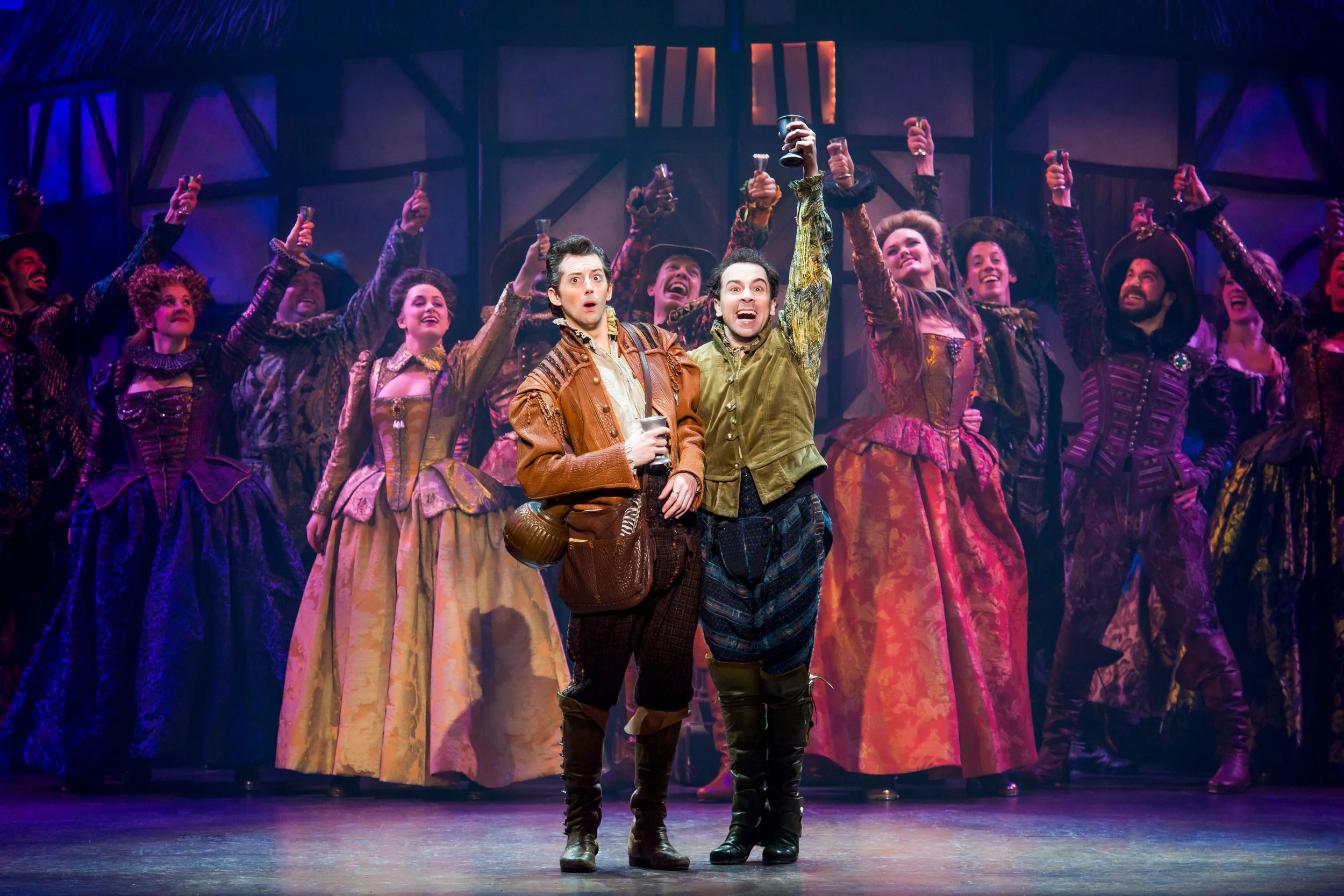Josh Grisetti and Rob McClure with the cast of Something Rotten . Photo by Jeremy Daniel.