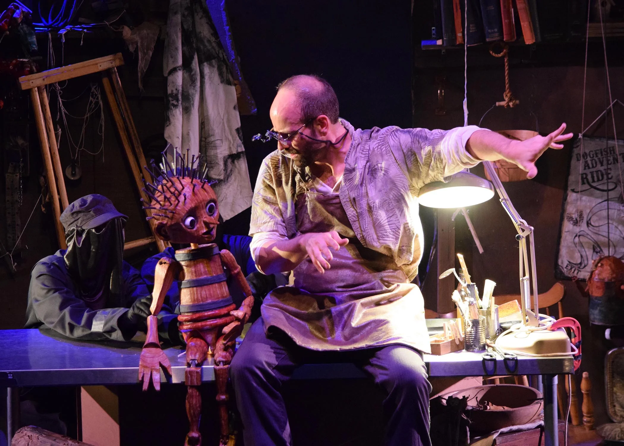 Wood Boy (Rudy Martinez)) and Geppetto (Ben Messmer). Photo by Chelsea Sutton