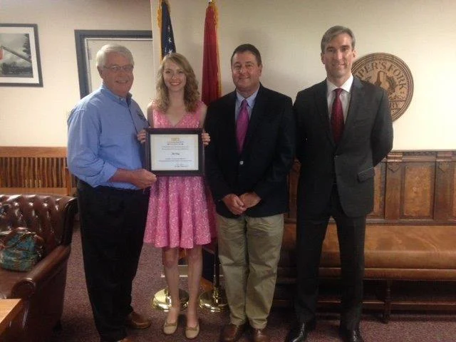 (L-R): Williamson County Mayor and Leadership Franklin Alumnus Rogers Anderson, First Inaugural Youth Leadership Franklin (YLF) Scholarship Recipient Julia Vesly, YLF Board members Tim Ledman and Will Powell.