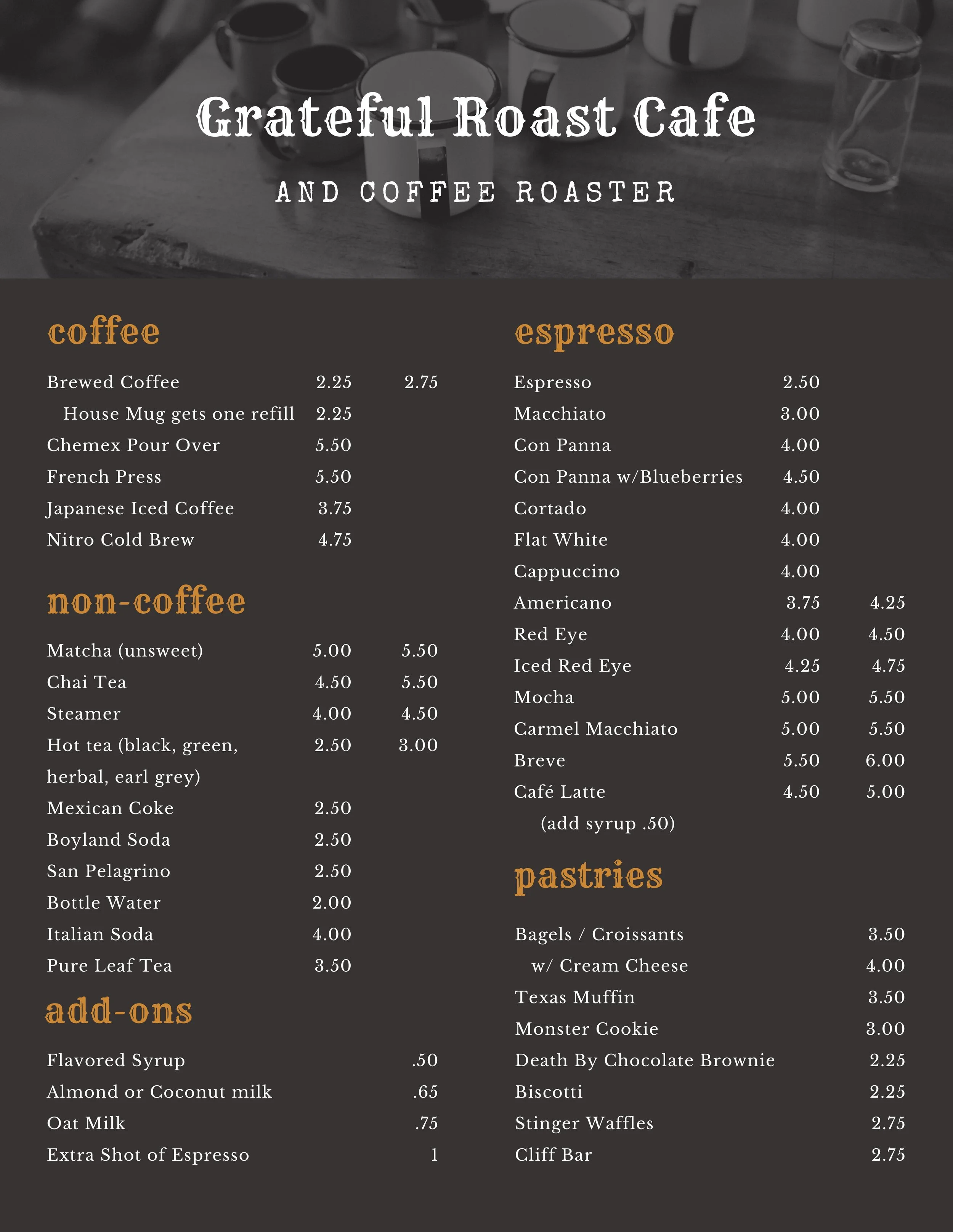 Grc - cafe menu