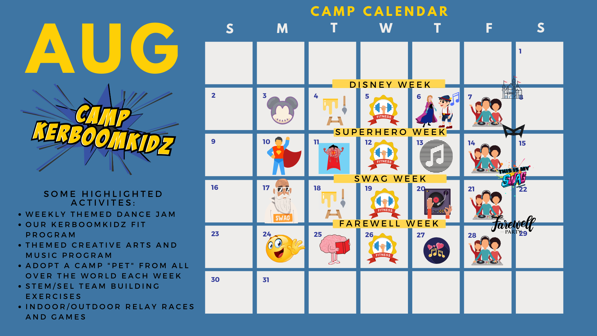 Camp Calendar August — Kerboomkidz