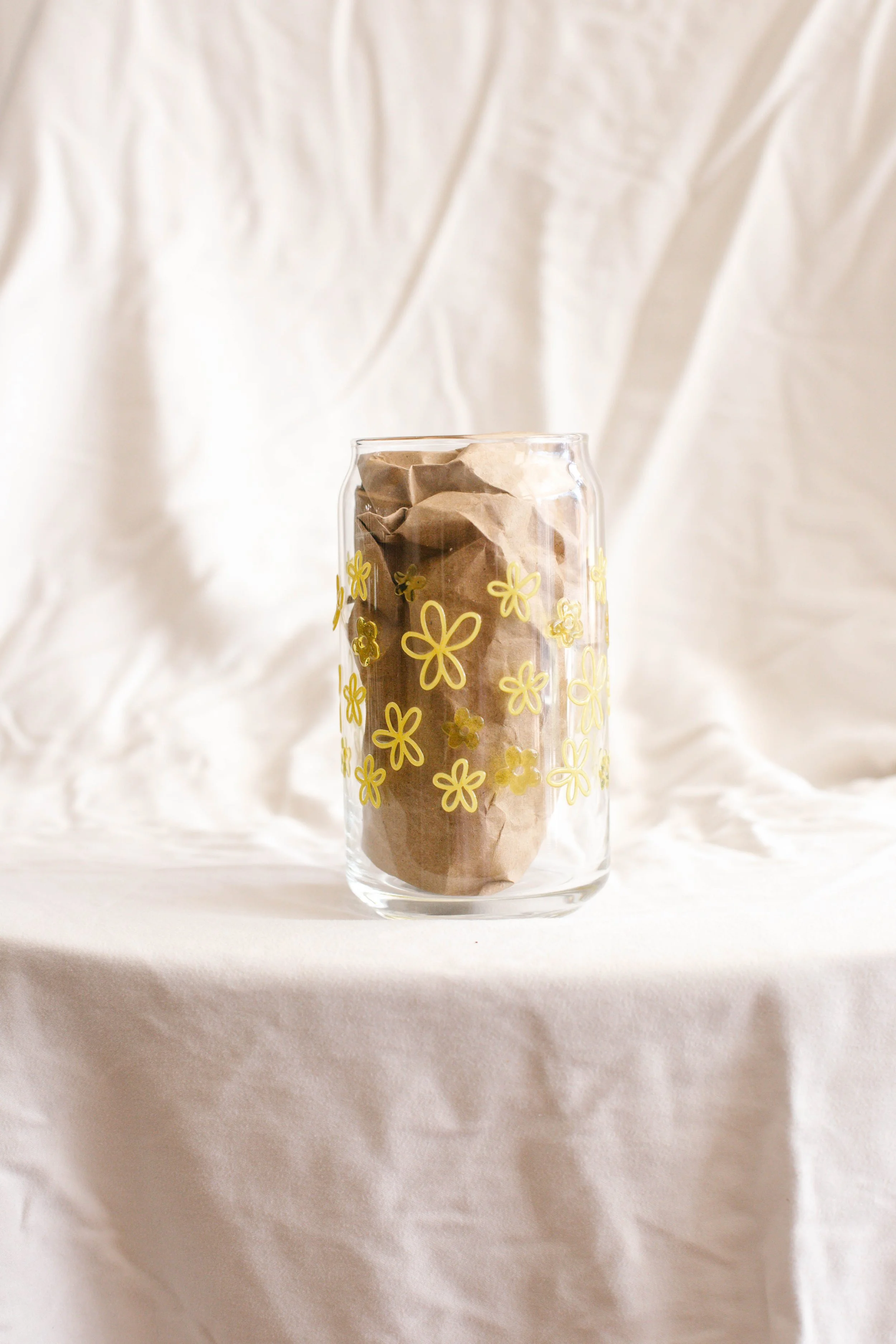 Yellow Florals Embossed | Glass