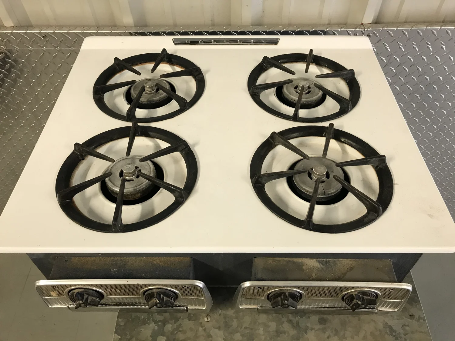 1950's Caloric Ultramatic Wall Oven and 4-burner Cooktop with NuTone Hood —  Retro Stove u0026 Gas Works