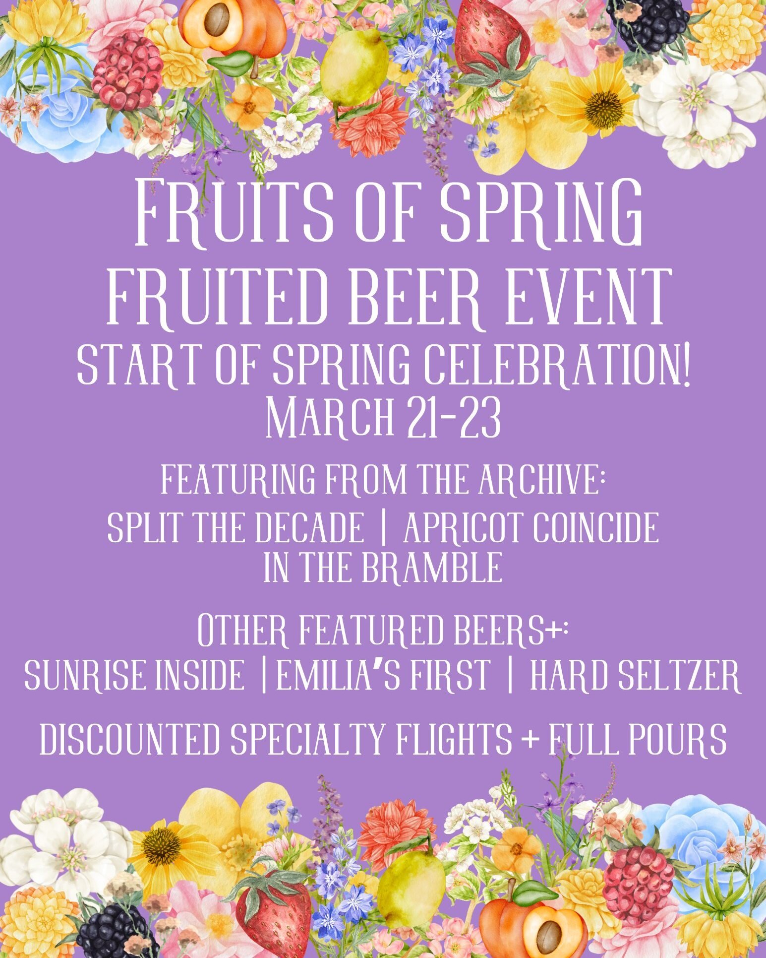 🍓🍋🍑Fruits of Spring: Fruited Beer Event starts today!🍑🍋🍓
From now through Saturday we're featuring all things fruited here at Trustworthy!

From the archive:
Split the Decade Oak-Aged Blackberry Sour 6.5%
Apricot Coincide Sour 6.5%
In the Bramb