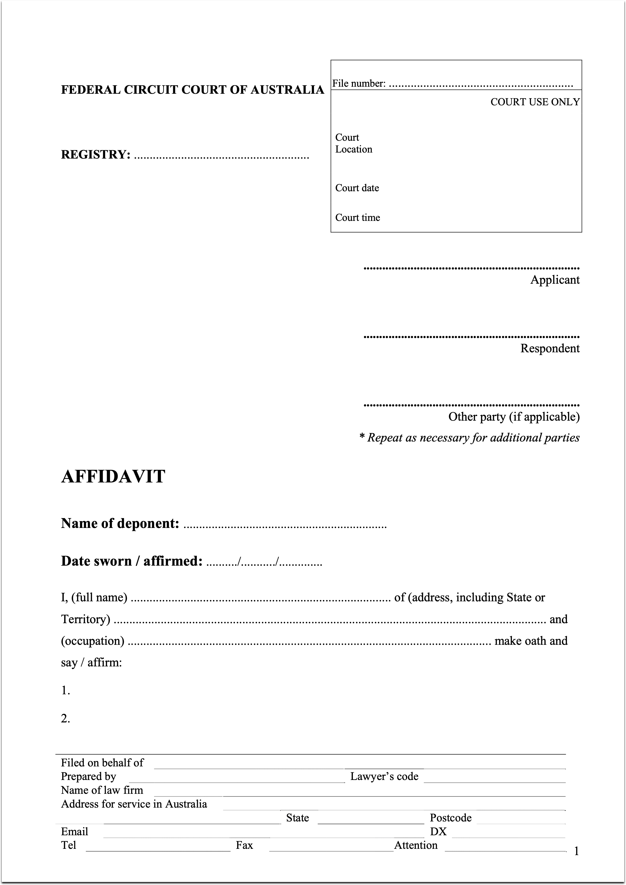 Federal Circuit Court of Australia - Affidavit - Page 2.png