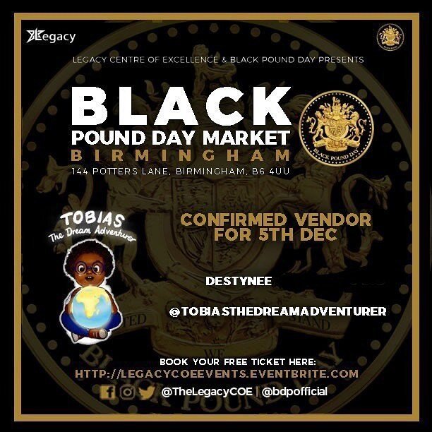 🎄🎄It&rsquo;s Black Pound Day Christmas Edition!! 🎄🎄We will be in Birmingham at the @bpdofficial market! Come see us!! If you&rsquo;re not able to, you can always buy online at www.destynee.com or search &ldquo;Tobias The Dream Adventurer&rdquo; o