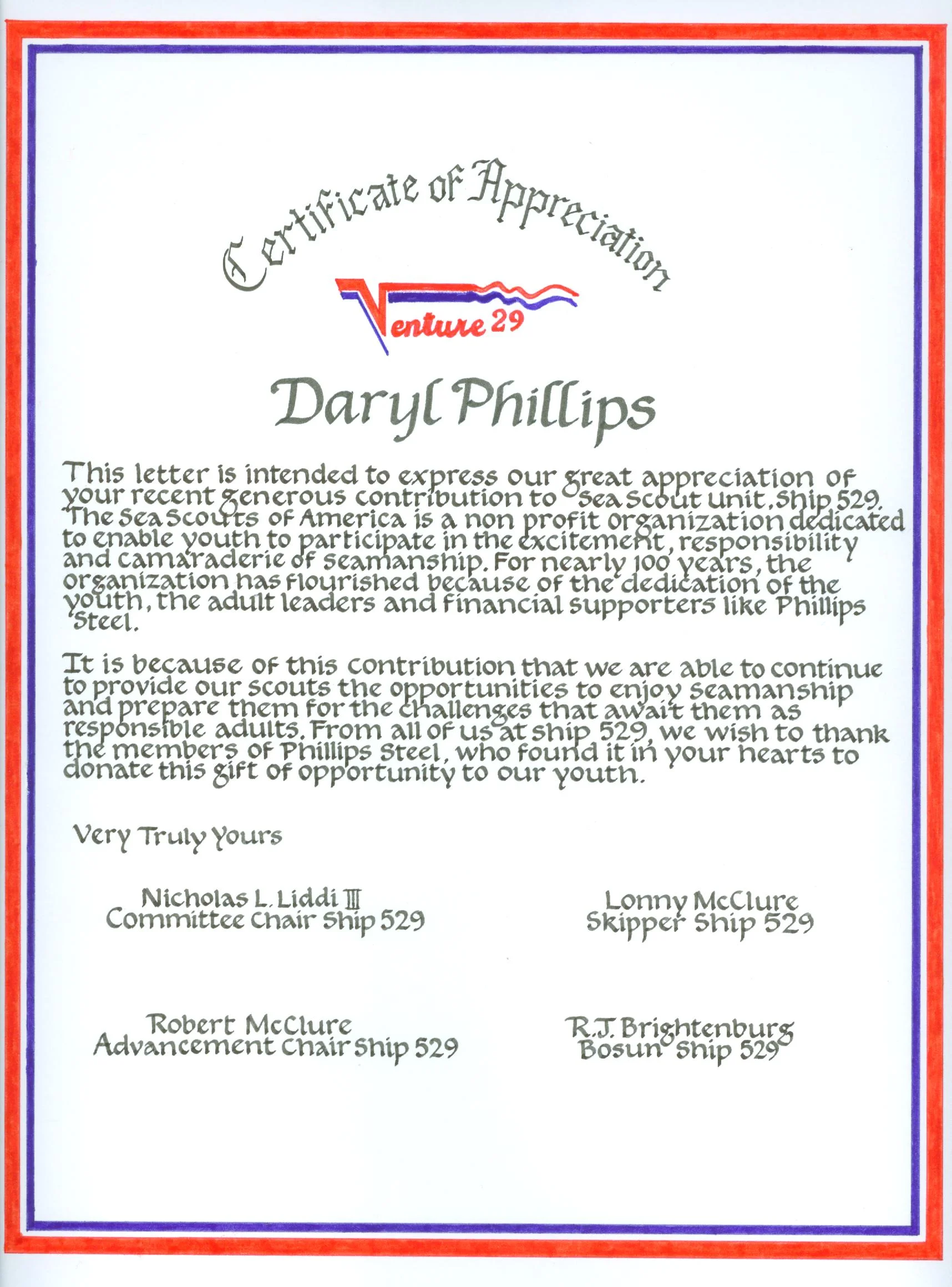 Venture 29 certificate