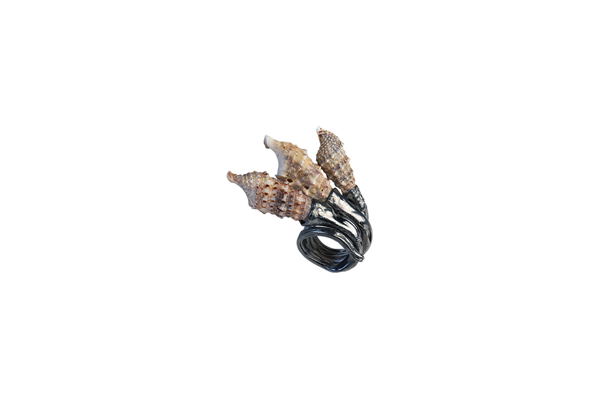 Ring Platinum Plated Sterling Silver, Seashells