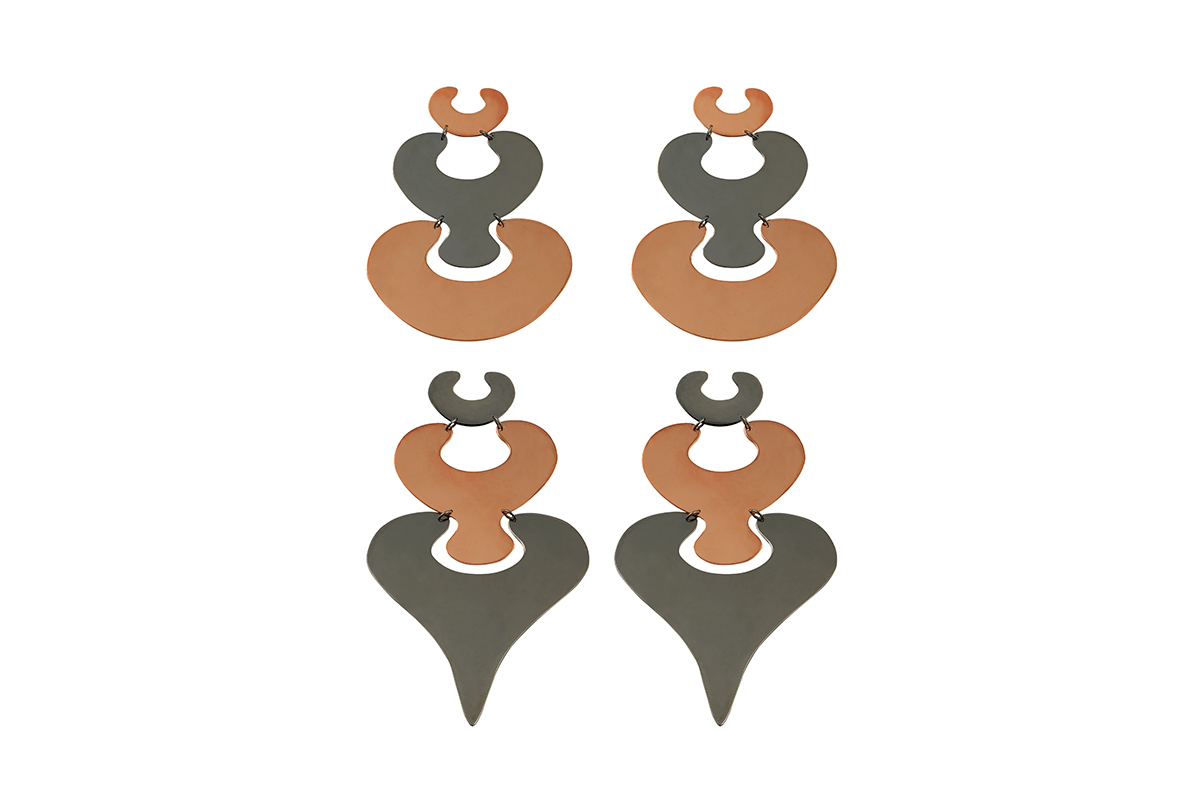 Earrings Platinum Plated Sterling Silver and Bronze