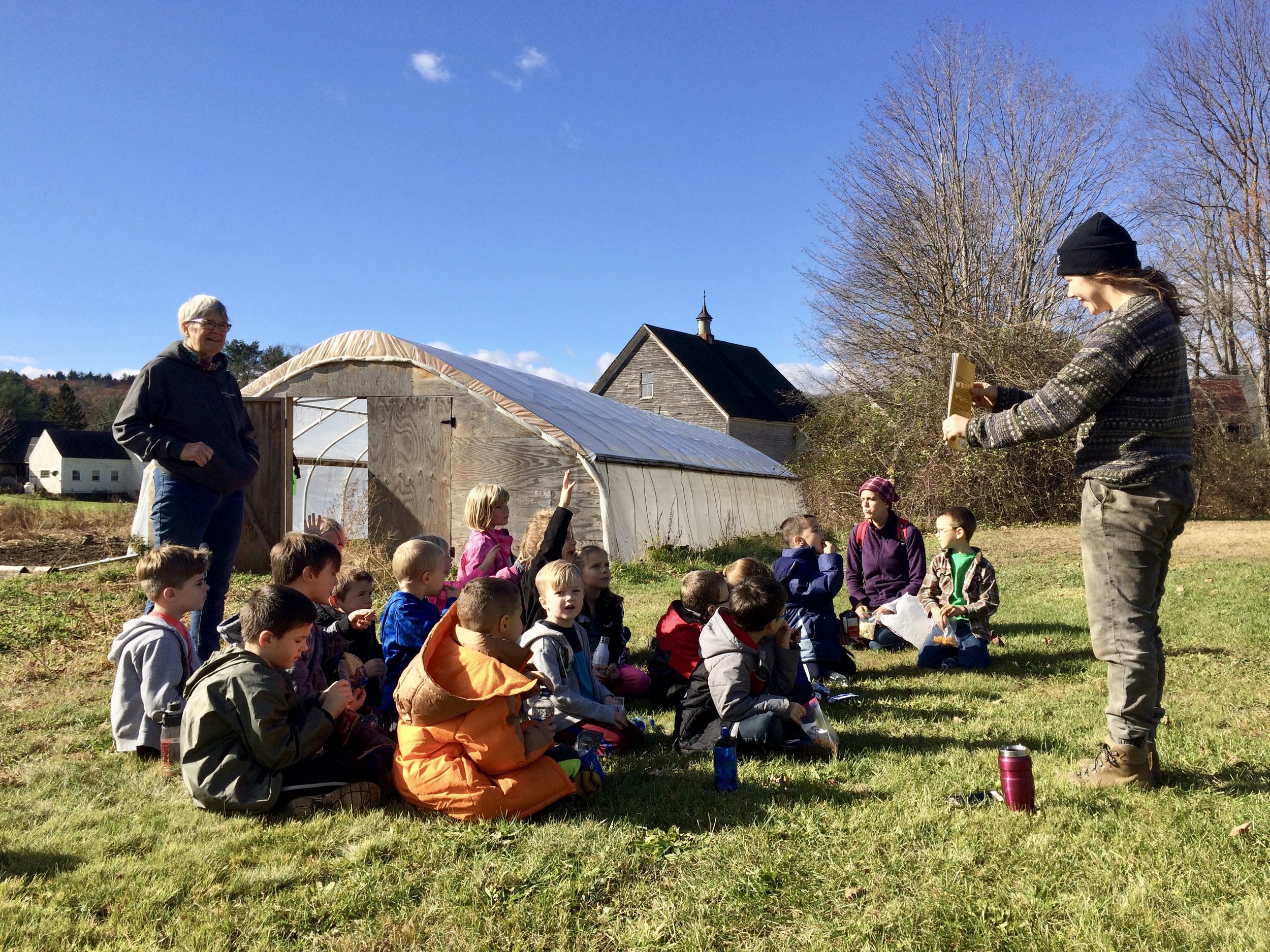 Bradford 1st Grade has story time on the farm.