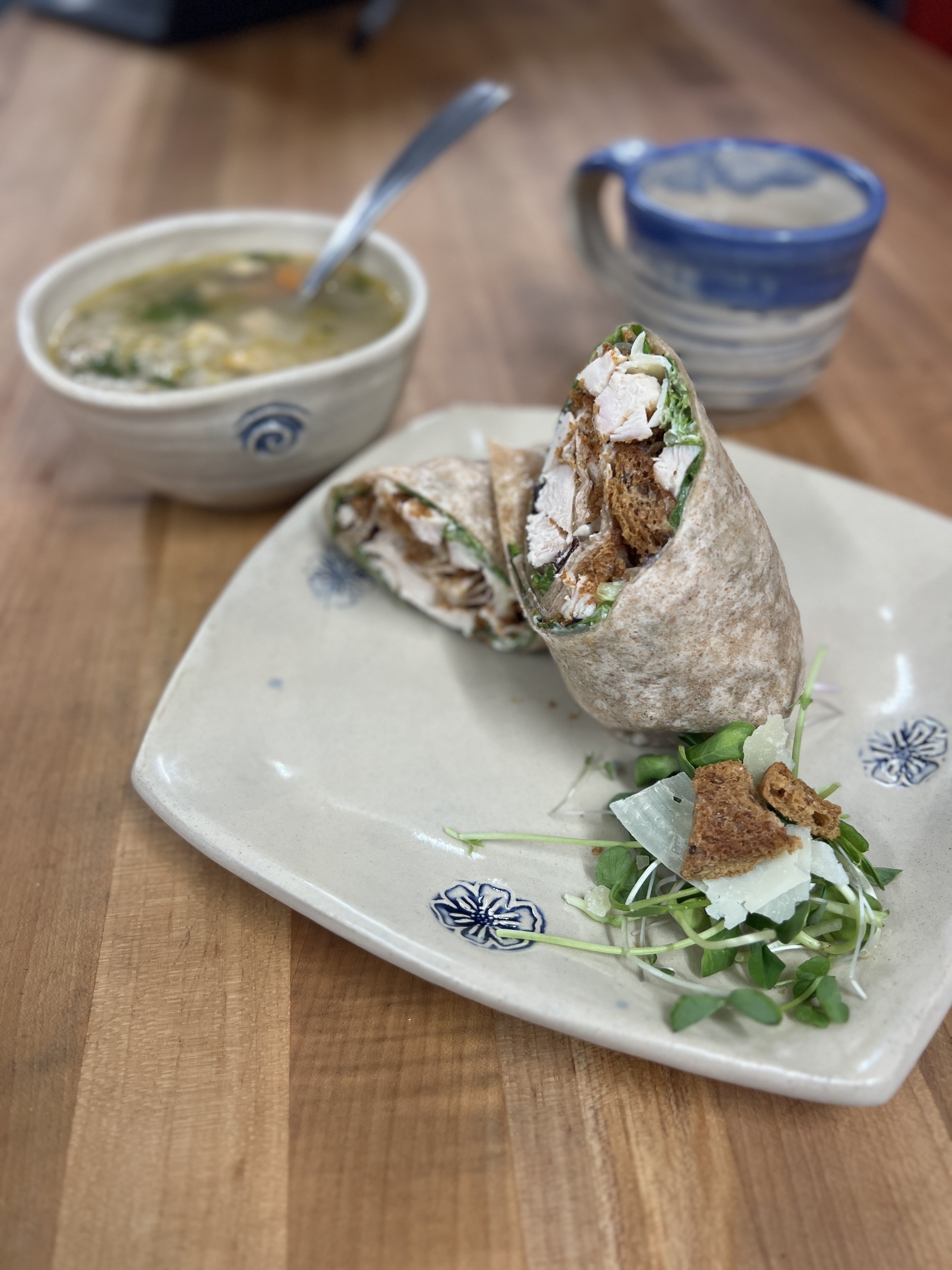 Chicken Caesar Wrap Special and Chicken and Rice Soup of the Day