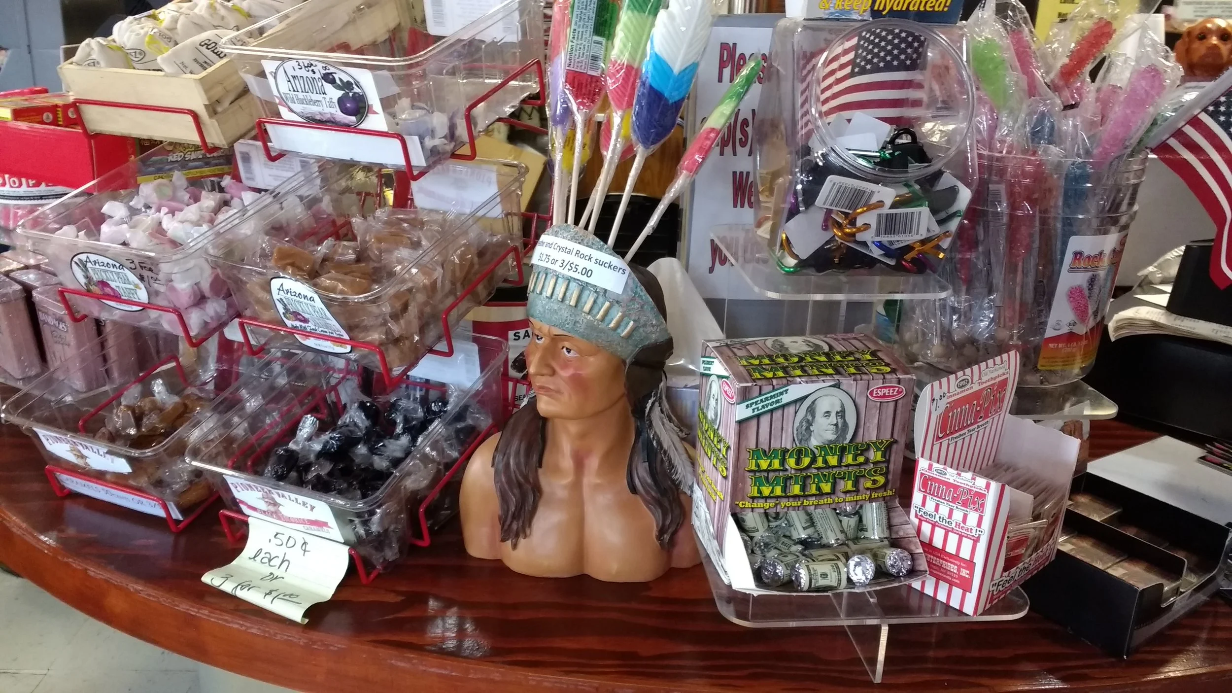 Poor Chief hawking suckers from his head dress.