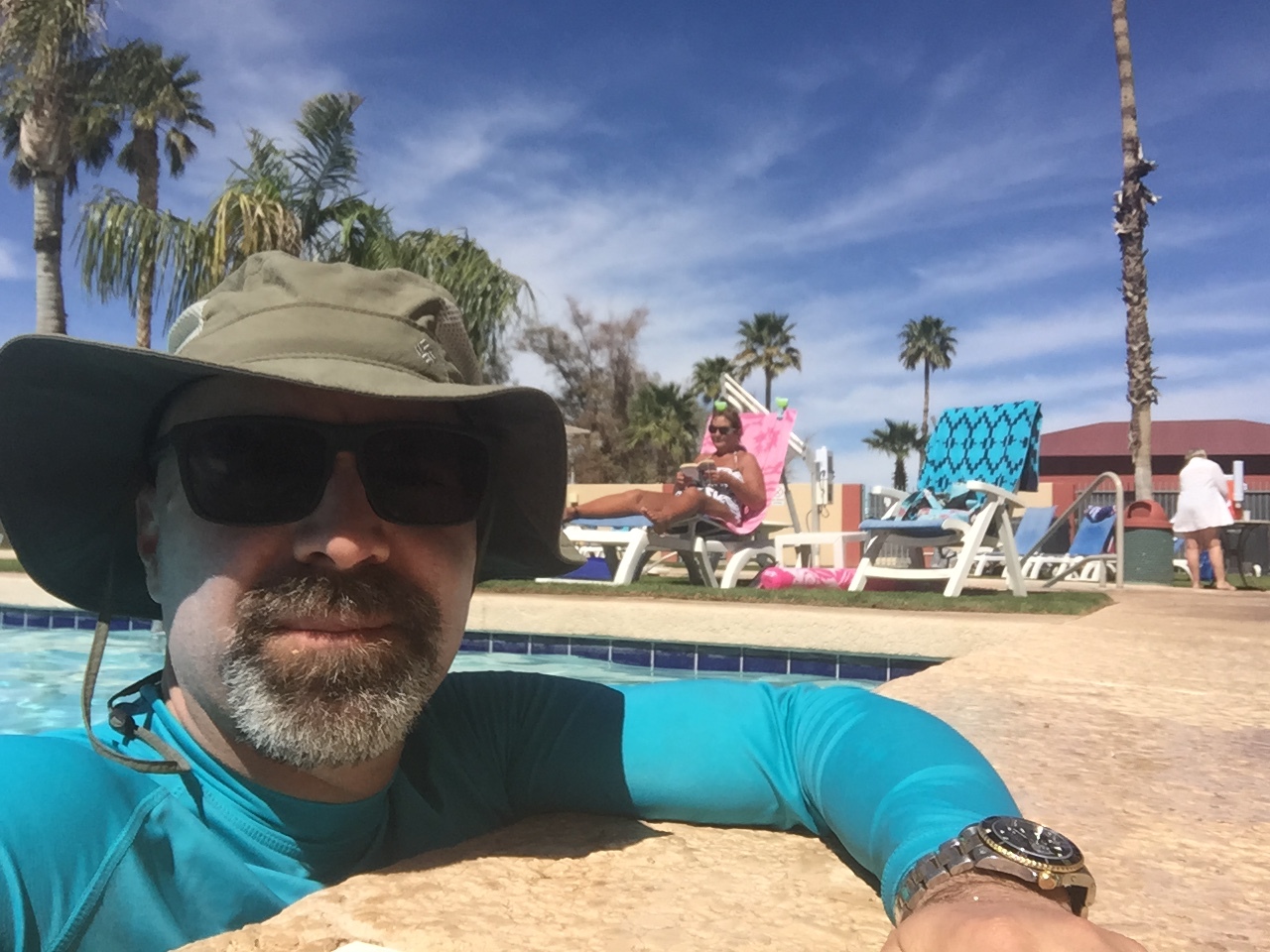Even the pool is hot.