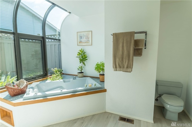 Master bath features gorgeous light over the jetted tub.