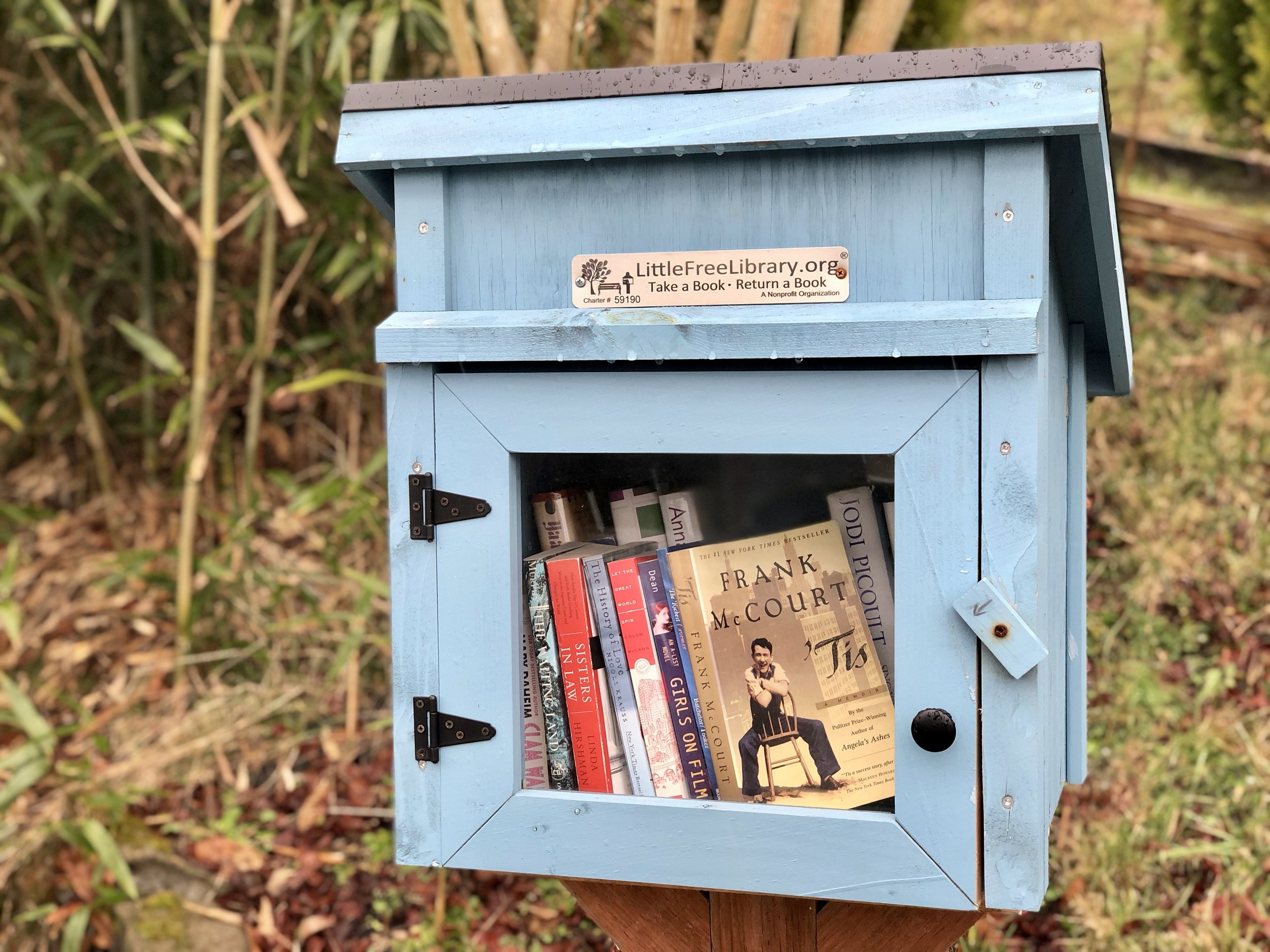 One of many Little Free Libraries in Tacoma. You’ll find this library on North Fernside Drive, on the hillside above Titlow Beach and the Narrows.