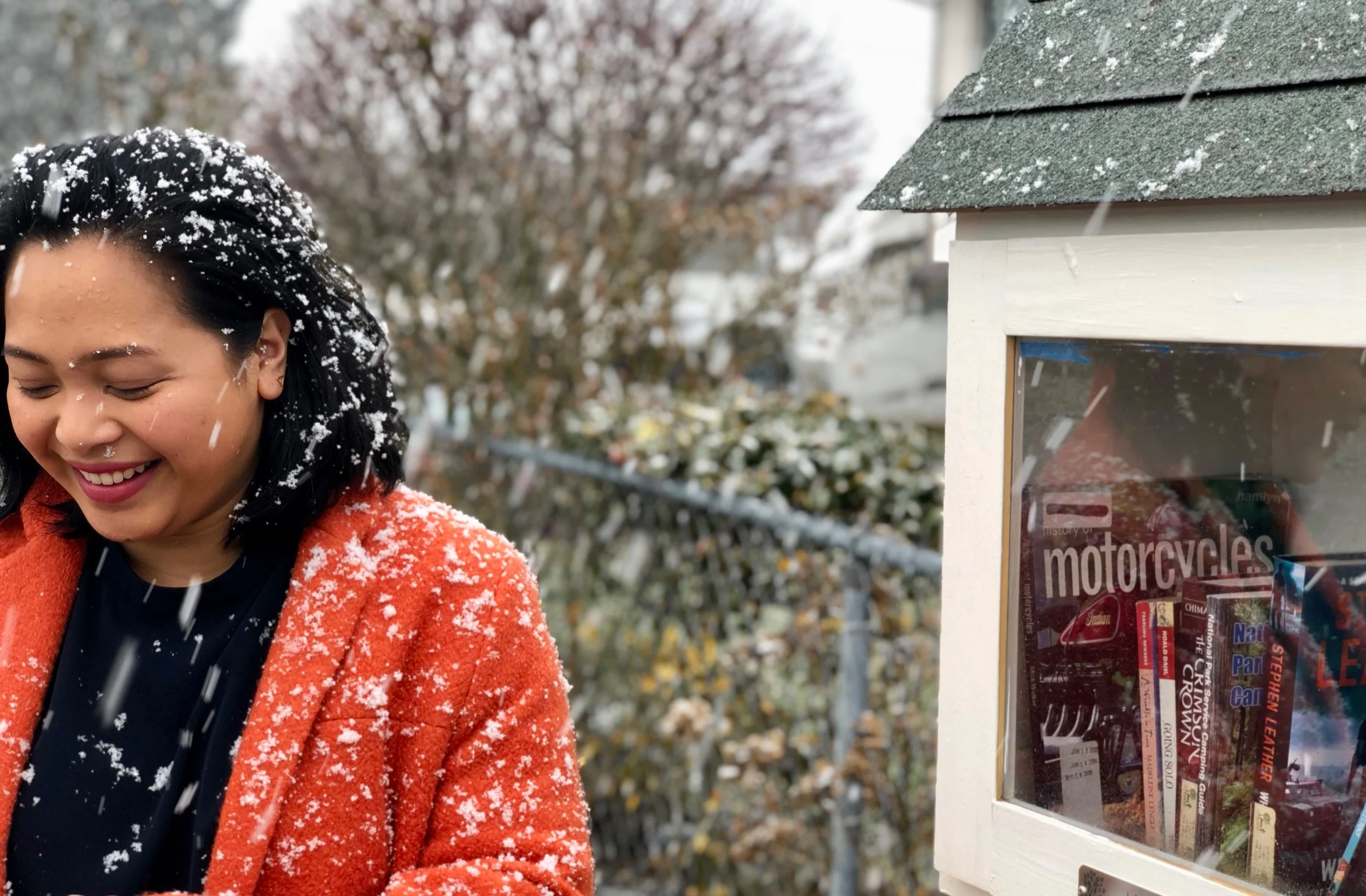 Meet Melo, proud Eastside Tacoma resident and steward of the Hogan Family Community Library. She was such a good sport for this wintry photoshoot (and looks pretty dang cute in the snow)!