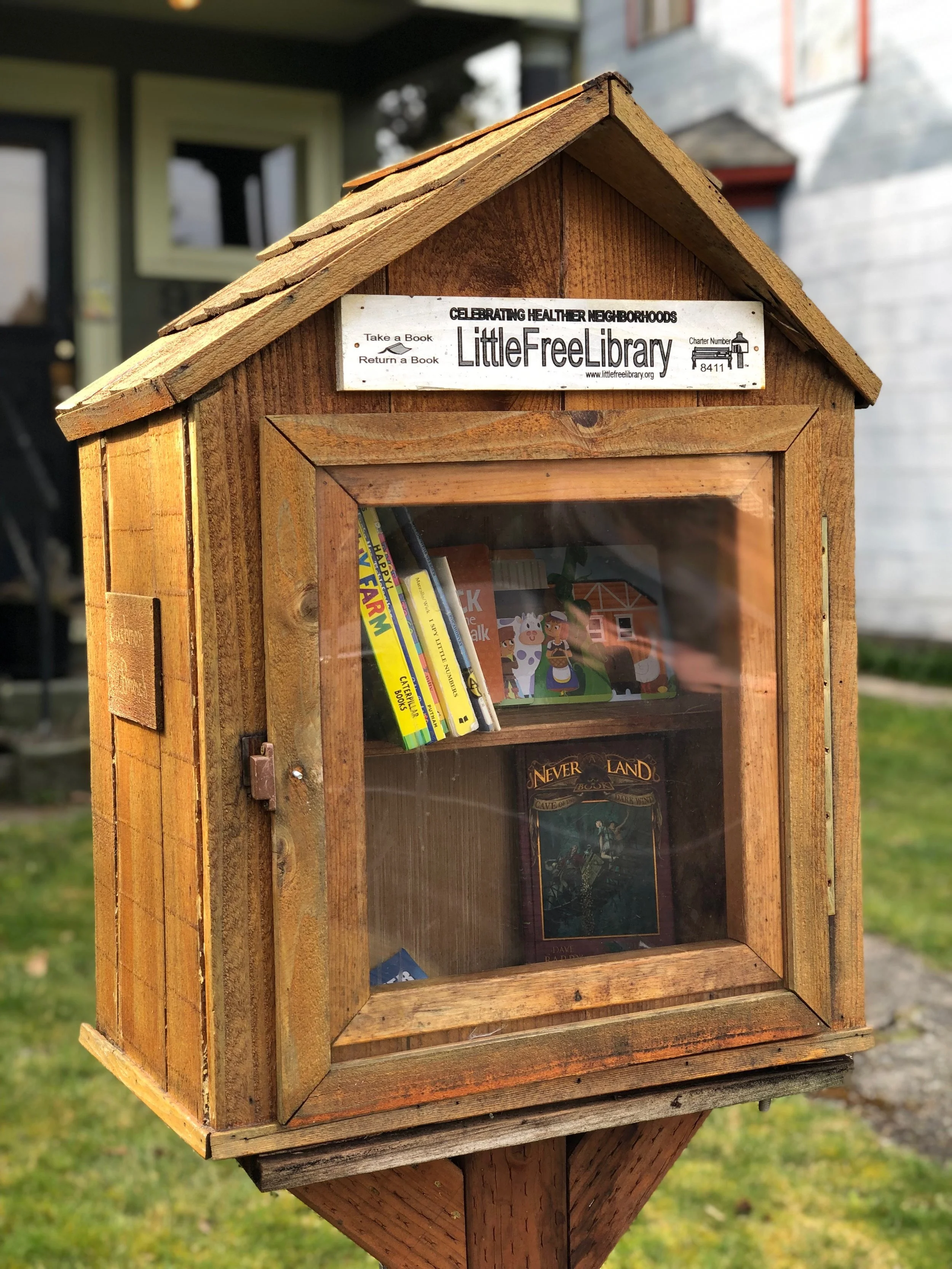 One of Tacoma’s beautiful Little Libraries, you’ll find the Cushman Branch on So. 9th & Cushman in the Hilltop Neighborhood. This Little Library was made with love by Chris Ferguson, a good friend of the Wong-Stroeh family.
