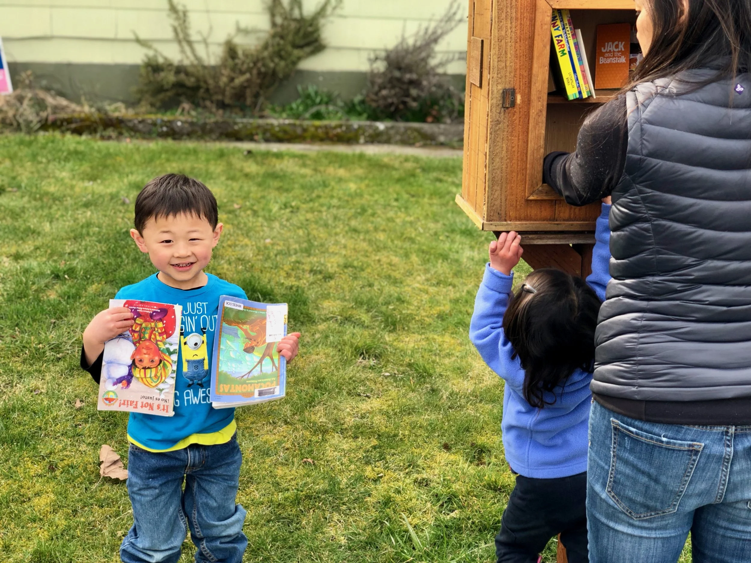 A free community library with upside-down books. What’s not to love?