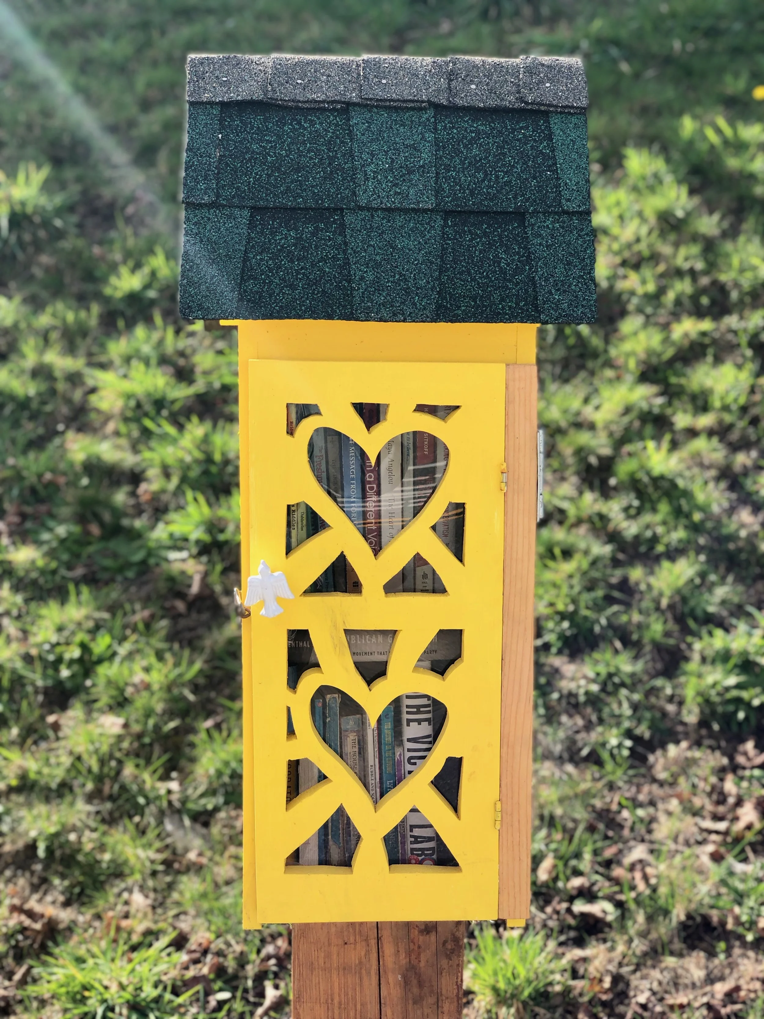 Another of Tacoma’s one-of-a-kind Little Libraries. Spotted this one around S 25th & J. There’s a gate with a matching heart design at the house too. So cute!