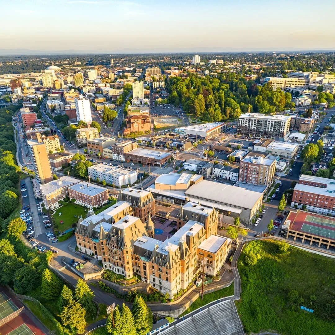 Image from Over Tacoma - Looking over Stadium High into the Stadium District with all its restaurants, local businesses, Stadium Thriftway, and Wright Park - all just a mile or less from 824 N M.