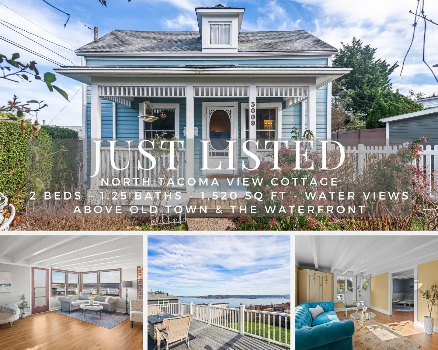 ⛵️ In the North End of Tacoma a cottage stands on a hill overlooking the Salish Sea where ferries go from shore to shore, sailboats race, and the sunrise reflects on the water, doubling the light and color as days begin. Living room windows show Comm