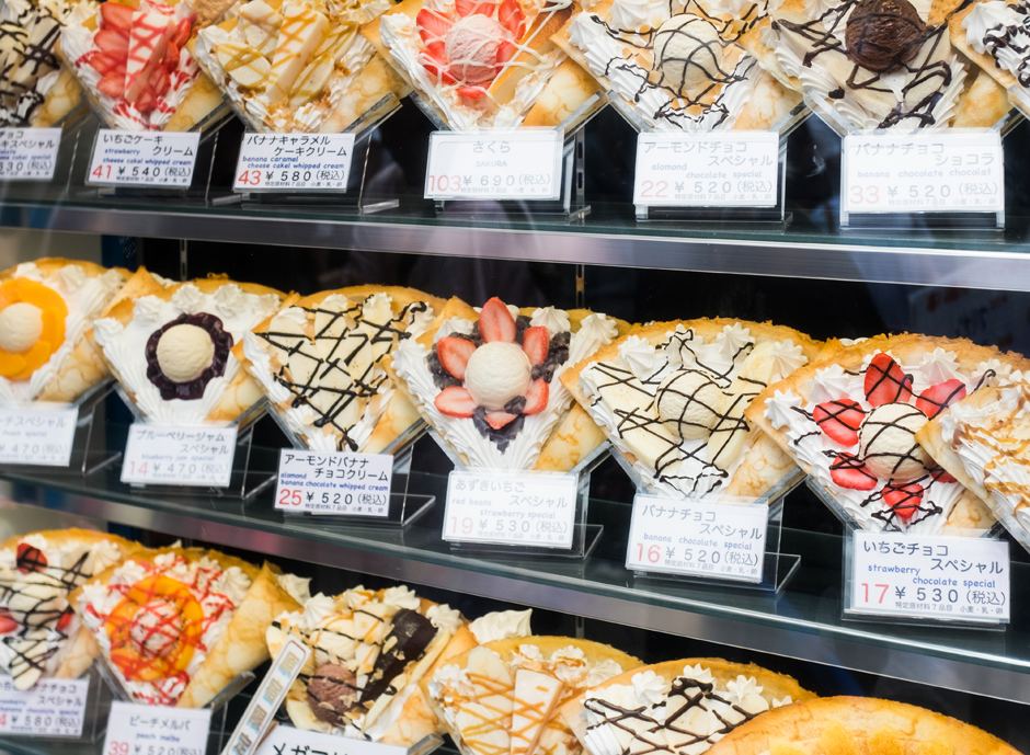 Plastic crepes on display in Harajuku