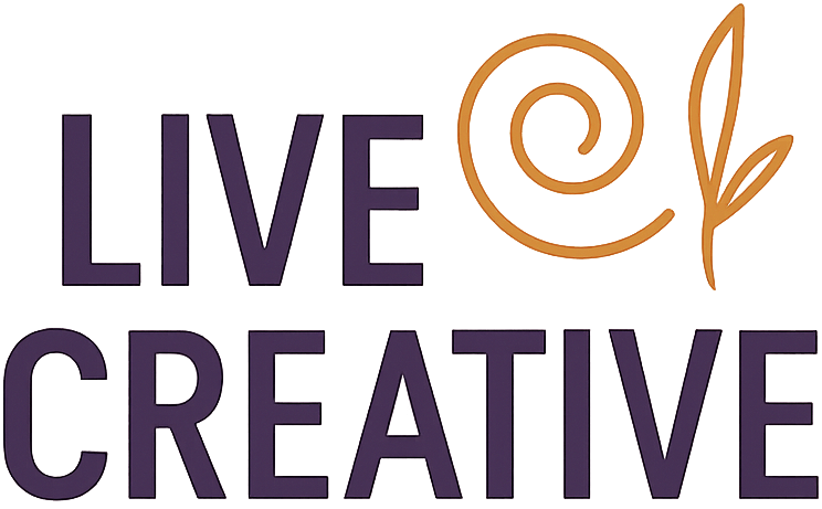 Text reading "Live Creative" with a stylized swirl and leaf design above the text.