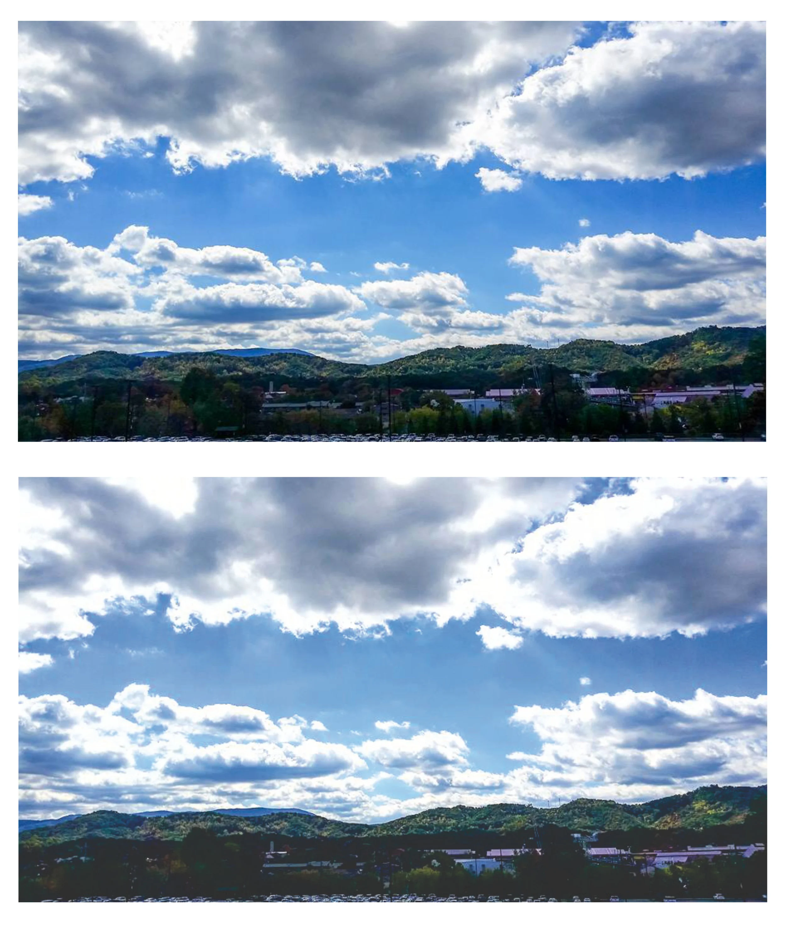Top: Edited image of Pigeon Forge, TN Bottom: Generic Instagram Filter Added