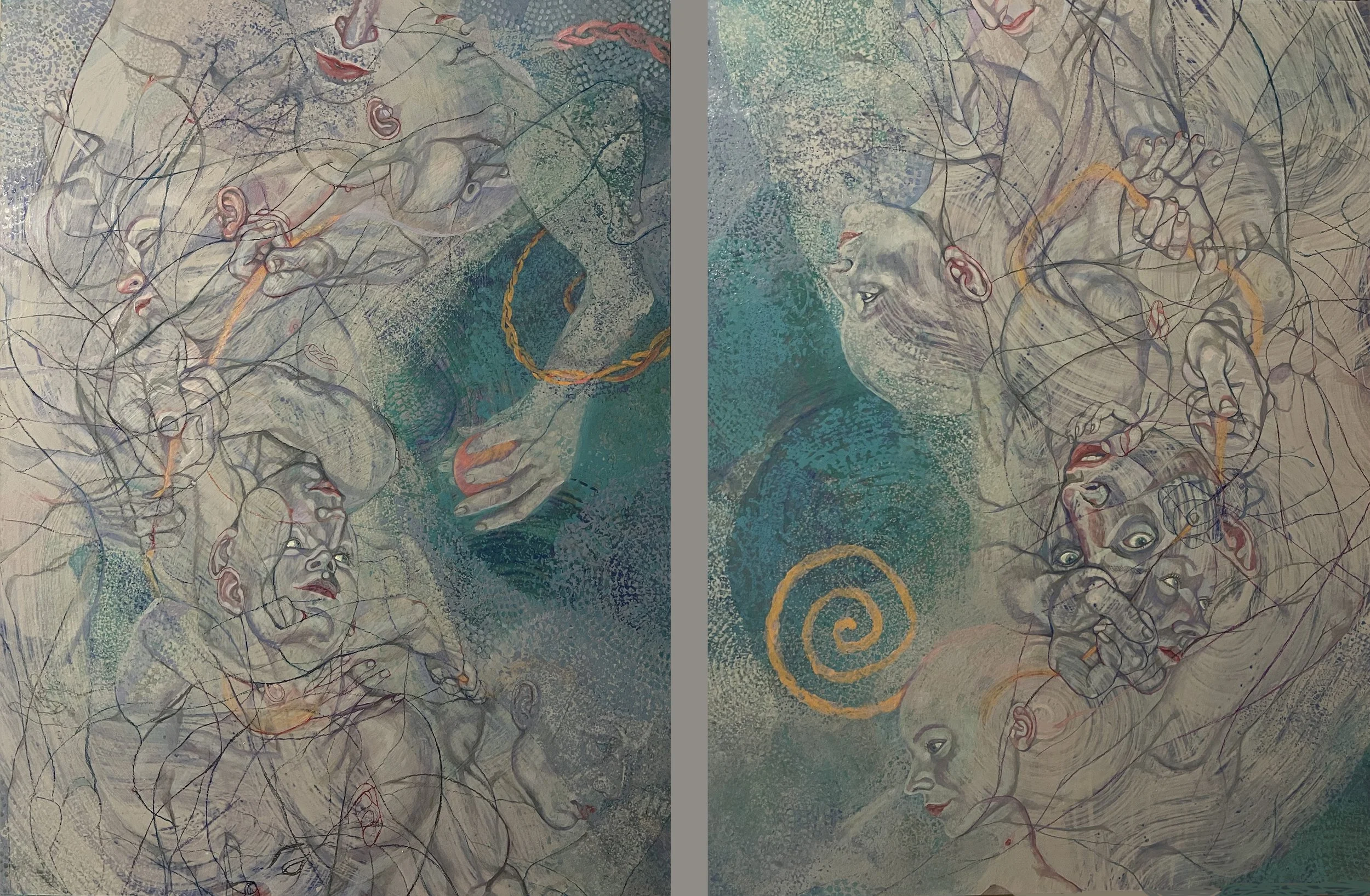 Sound Shapes 8+9 (Red Ribbon) ~ Vertical Diptych, 2026