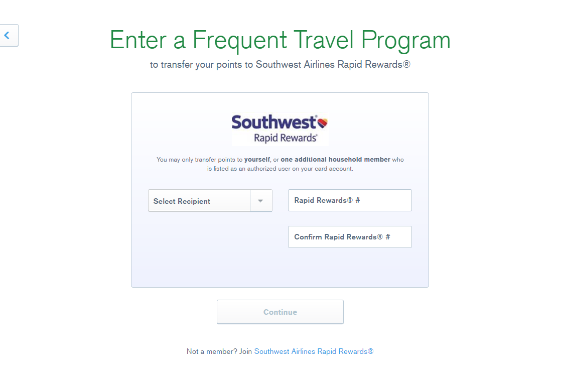 enter your frequent travel program info
