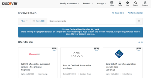 Discover to Remove Discover Deals Cash Back Shopping Portal on 14 Discover to Remove Discover Deals Cash Back Shopping Portal on 14