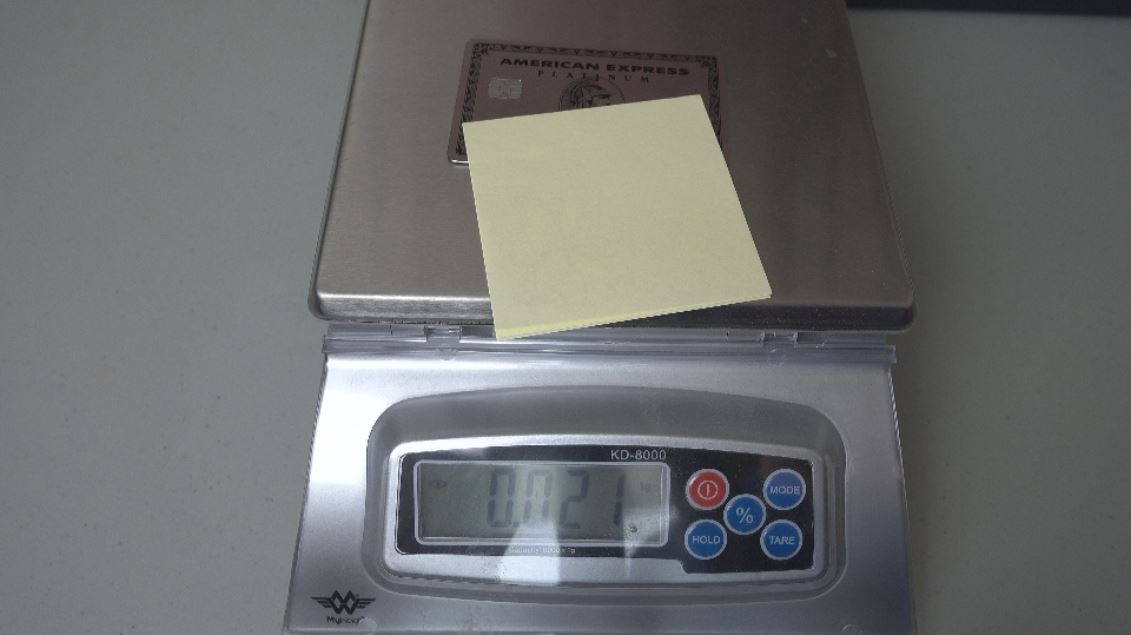 The Amex Platinum metal card weighs 19 grams