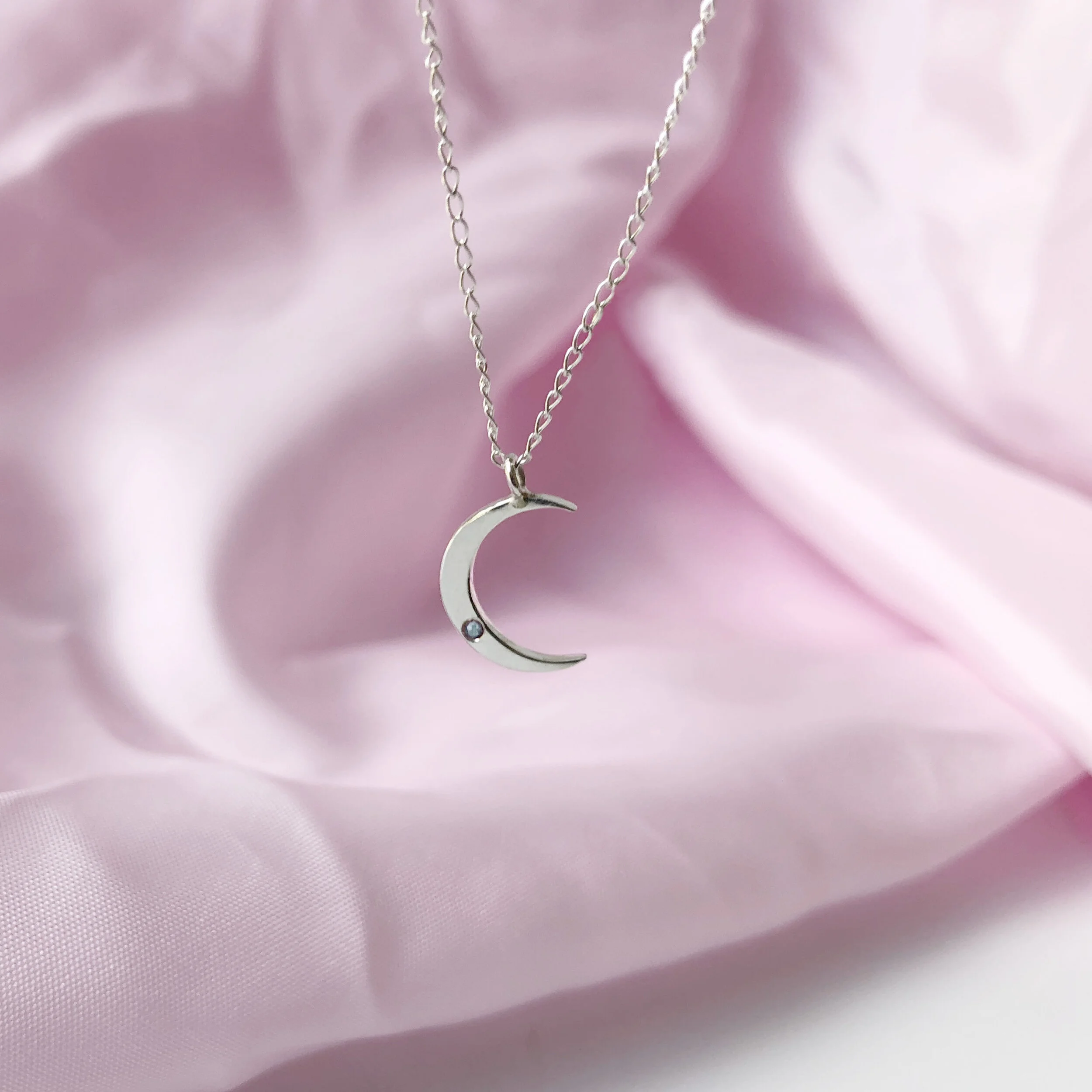 Crescent Moon Birthstone Necklace 