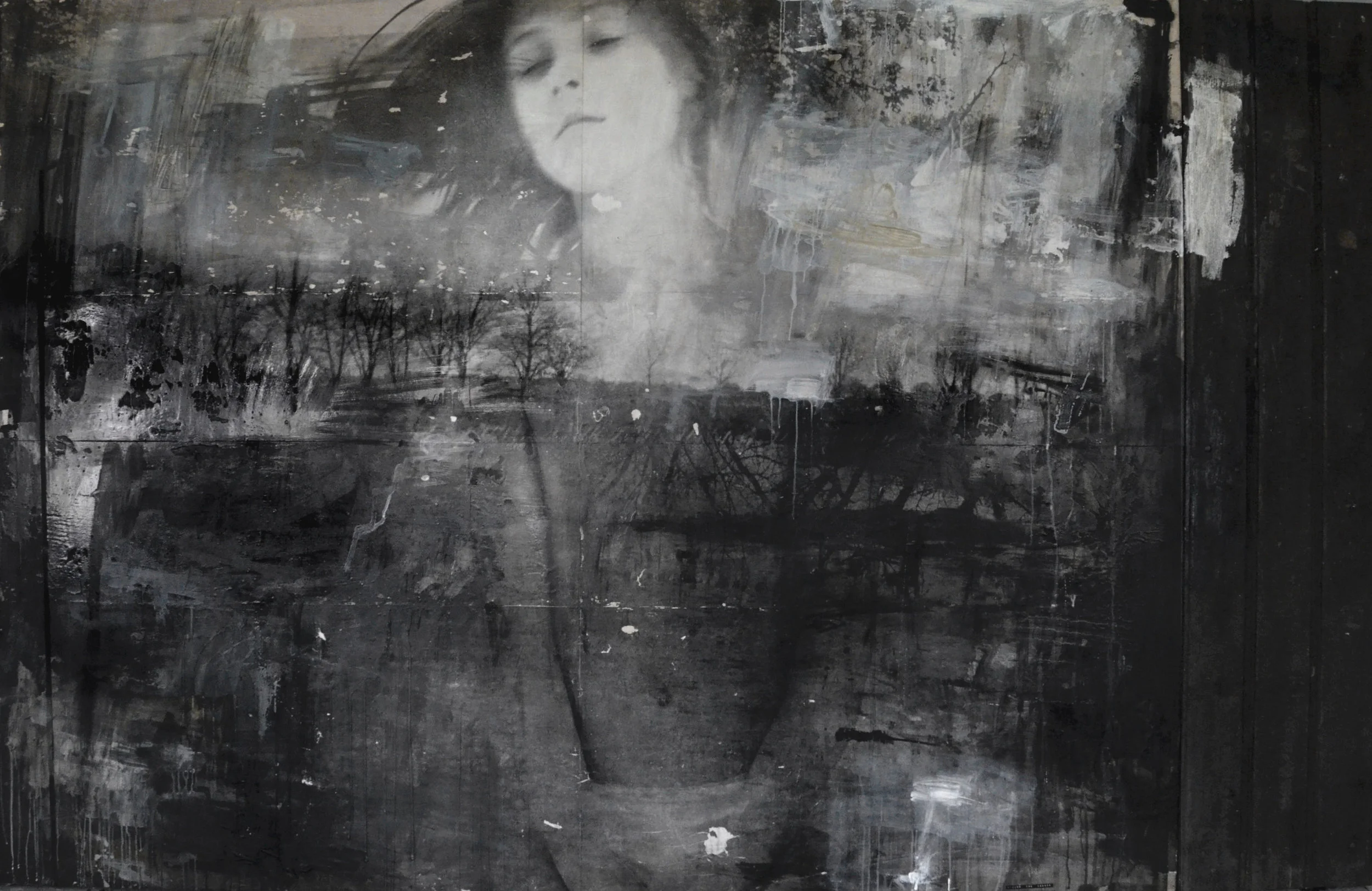 around the corner is the forest - piece the resistance mixed media on wood - 222/357 cm. - collab with CHAOS 