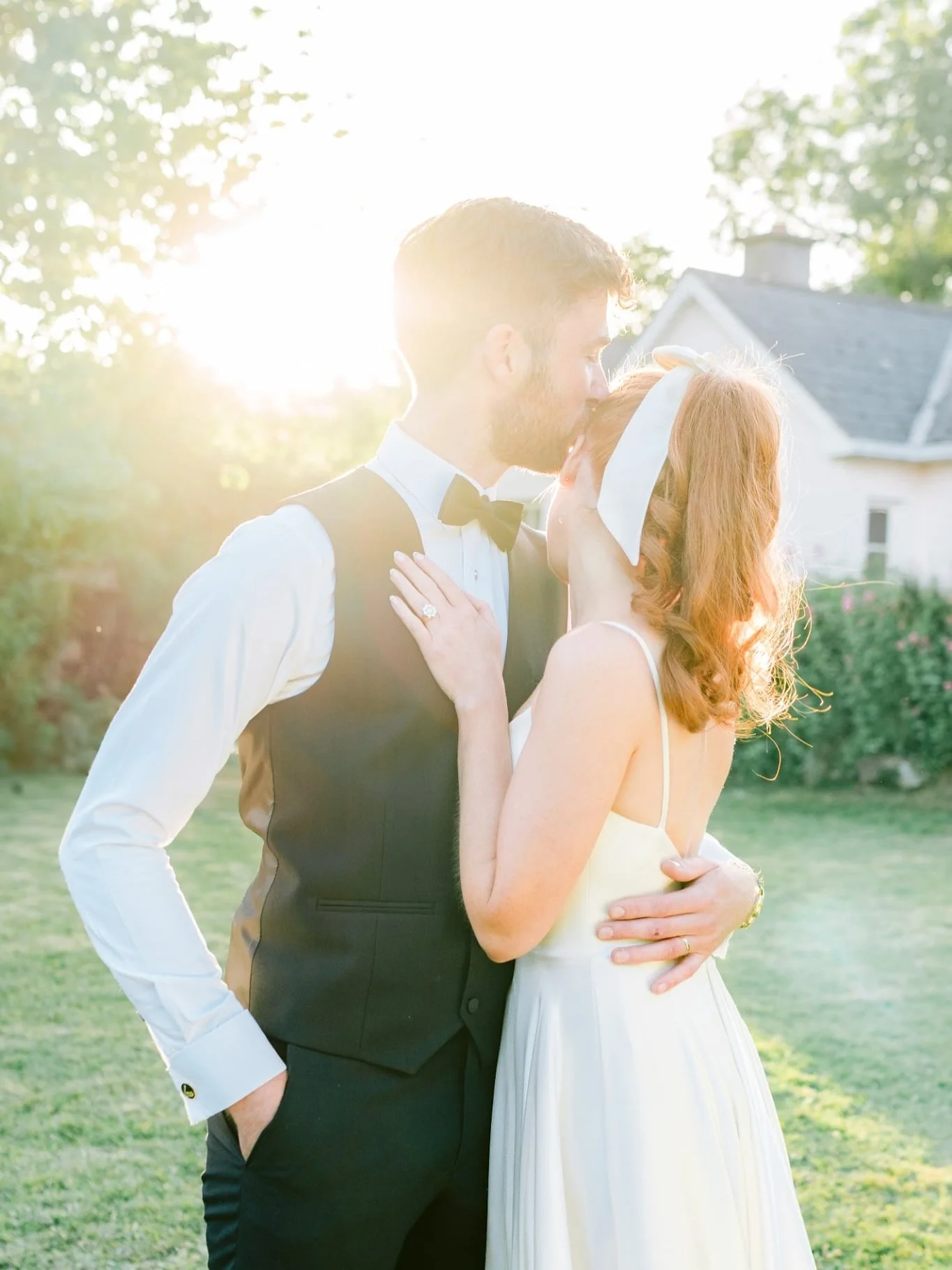 ✨ Golden hour magic ✨ The celebrations were in full swing when Emma &amp; Bill slipped away for a few quiet moments together at the family cottage, with the sun setting just for them 🌅

Photo @hellosugar_photography
Marquee: @silkroadtents
Flowers: 