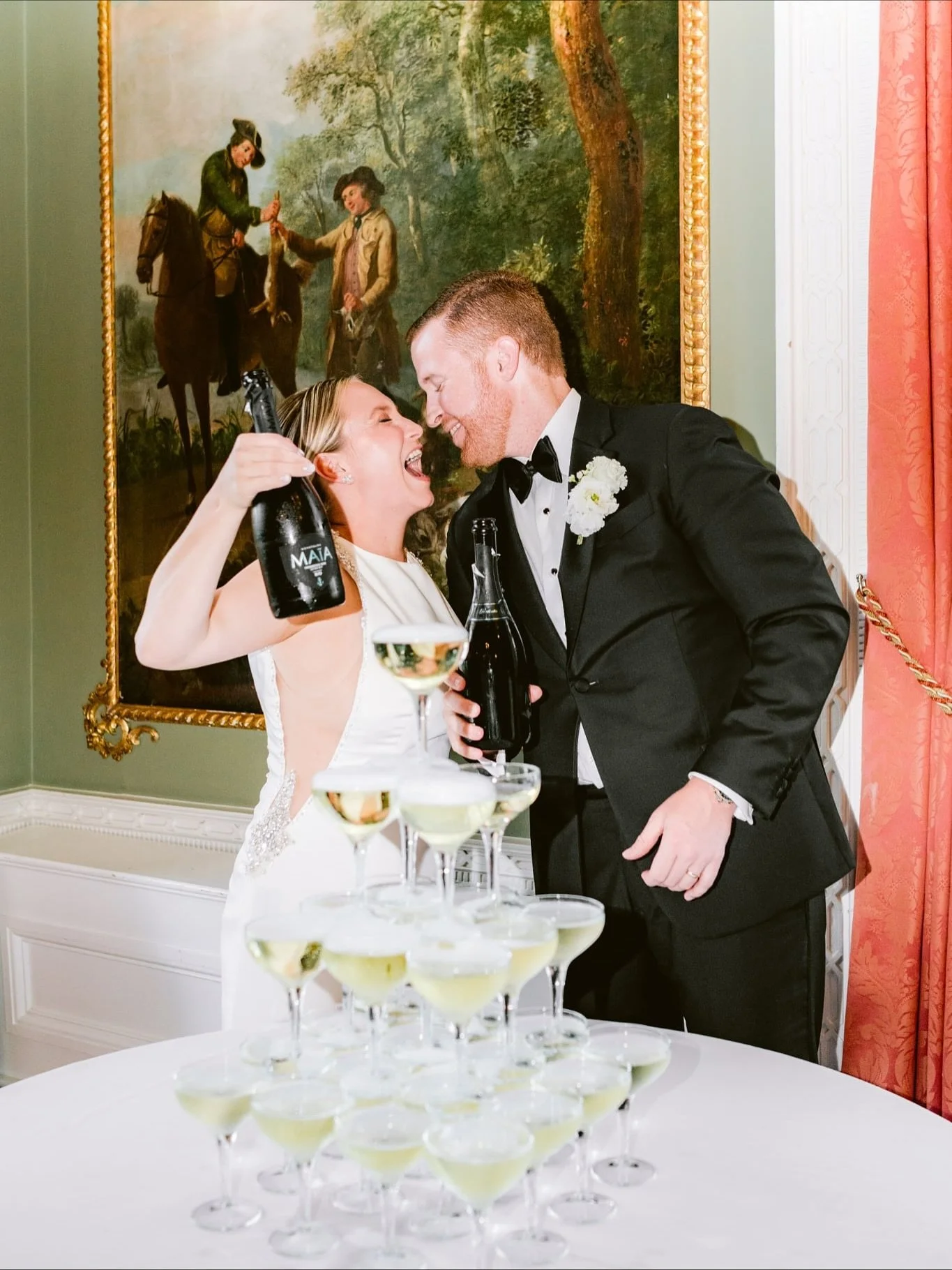 When the sun sets and the second dress appears for the champagne tower moment ✨🥂

Raine &amp; Andrew brought their nearest and dearest to Ireland to celebrate their destination wedding at the stunning @luttrellstowncastleresort ☘️🥂✨ What a magical 