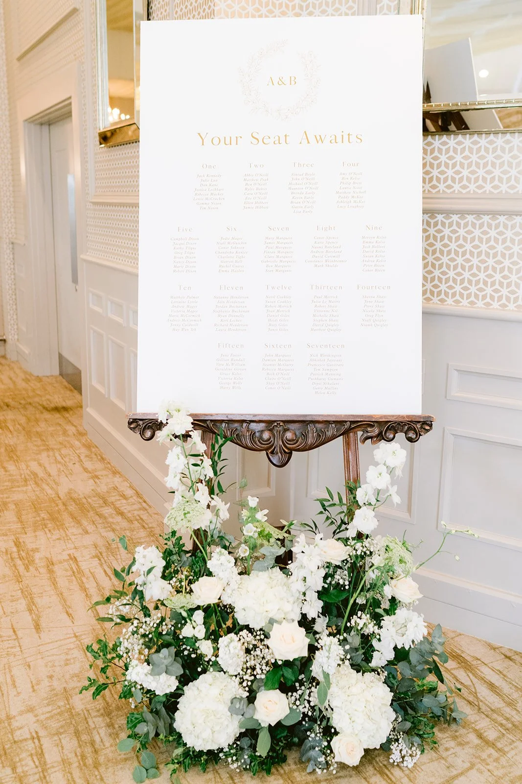 Wedding reception details at The K Club Ireland, floral centrepieces and timeless luxury wedding styling (8).jpg