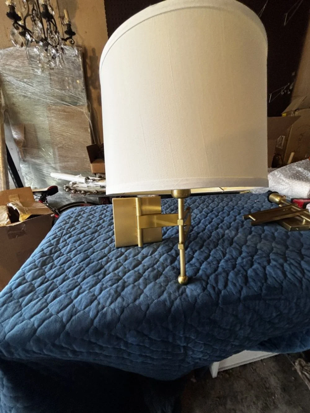 Pair of Brass Swing Arm Wall Lamps with Shades (1).jpeg