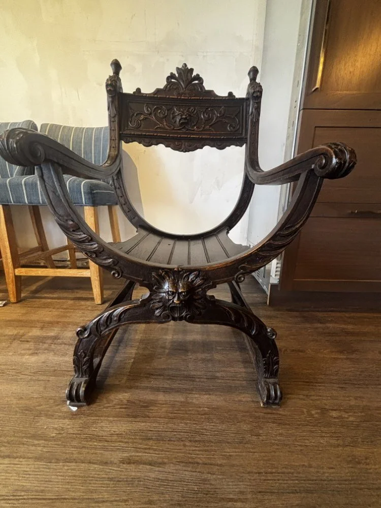Italian Renaissance Revival Carved Walnut Savonarola Chair (1).jpeg